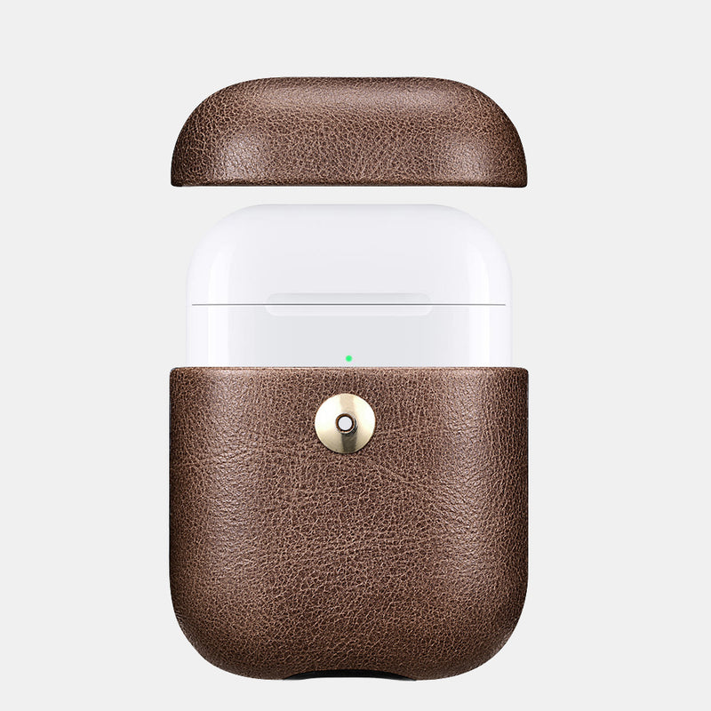 Brown Genuine Leather AirPods 2 Case with Color Embossing Personalization
