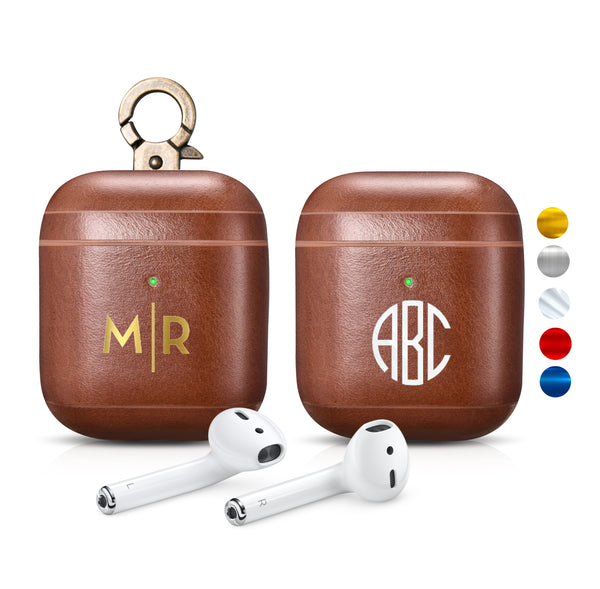 Custom AirPods 2 (LED) Brown Genuine Leather Case